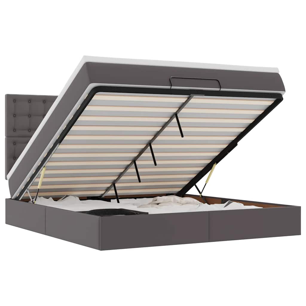 vidaXL Struttura Letto Pouf con Materasso Grigio 180x200 cm Similpelle