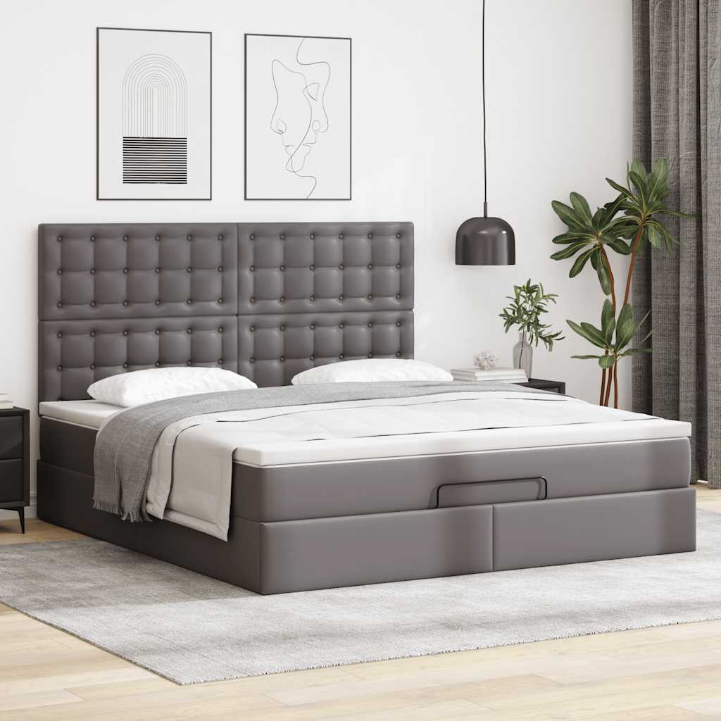 vidaXL Struttura Letto Pouf con Materasso Grigio 180x200 cm Similpelle
