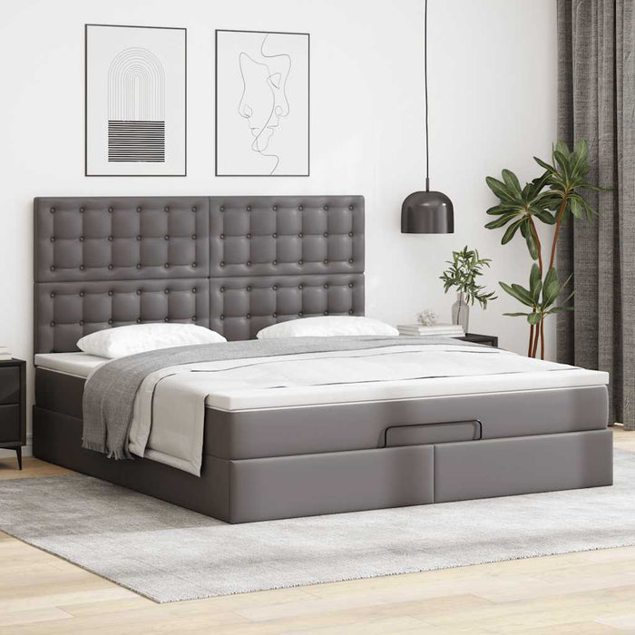 vidaXL Struttura Letto Pouf con Materasso Grigio 180x200 cm Similpelle