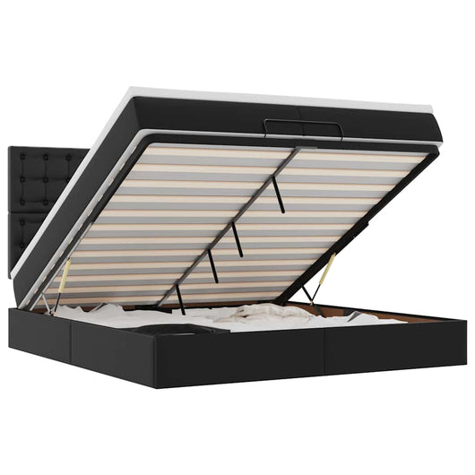 Struttura Letto Pouf con Materassi Nero 200x200 cm Similpelle 3313021