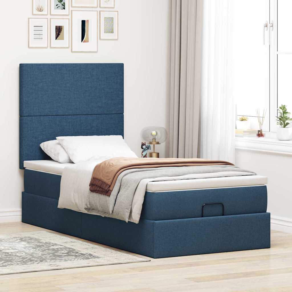 Pouf Letto con Materasso Blu 100x200 cm in Tessuto 3313056
