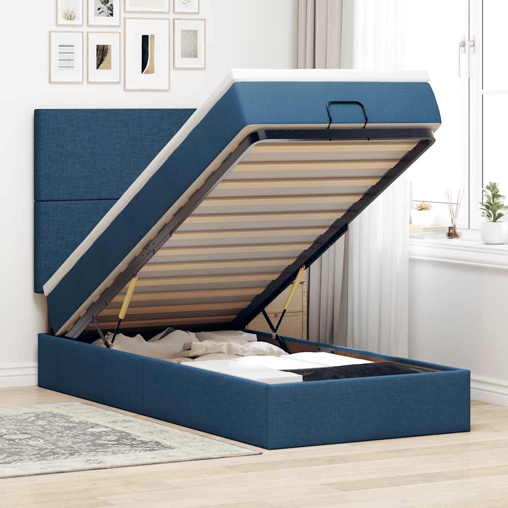 Pouf Letto con Materasso Blu 100x200 cm in Tessuto 3313056