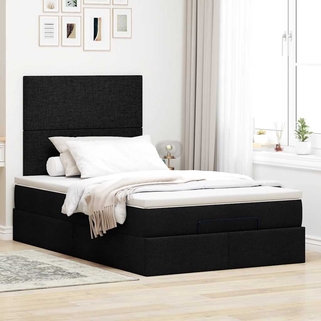 vidaXL Struttura Letto Pouf con Materasso Nero 120x190 cm in Tessuto