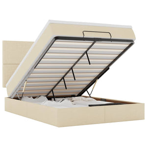 Struttura Letto Pouf con Materasso Crema 140x200 cm in Tessuto 3313083