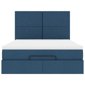 Struttura Letto Pouf con Materasso Blu 140x200cm in Tessuto 3313084