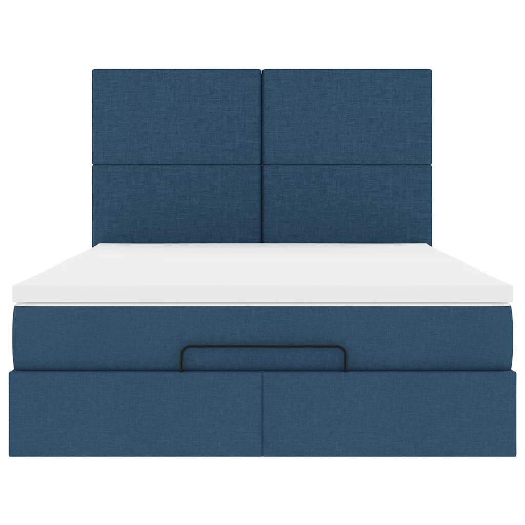vidaXL Struttura Letto Pouf con Materasso Blu 140x200cm in Tessuto