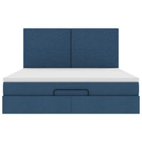 Struttura Letto Pouf con Materasso Blu 160x200 cm in Tessuto 3313091