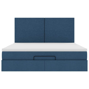 Struttura Letto Pouf con Materasso Blu 160x200 cm in Tessuto 3313091