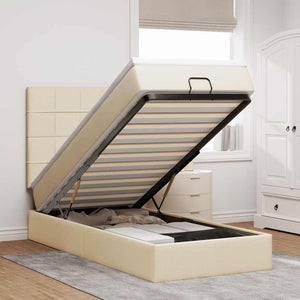 Struttura Letto Pouf con Materasso Crema 90x190 cm in Tessuto 3313124