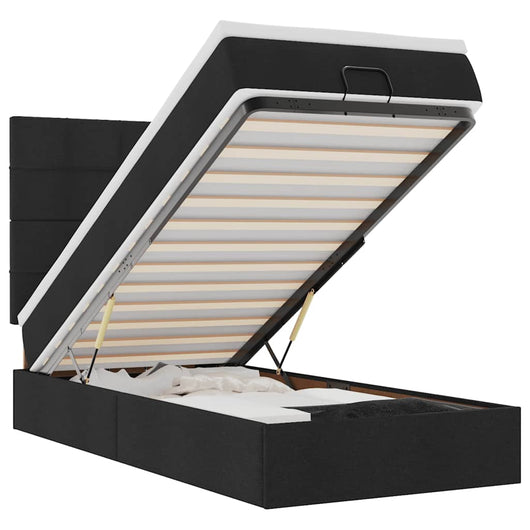 vidaXL Pouf Letto con Materasso Nero 90x200 cm in Tessuto