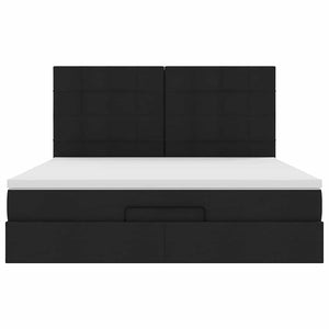 Struttura Letto Pouf con Materassi Nero 200x200 cm in Tessuto