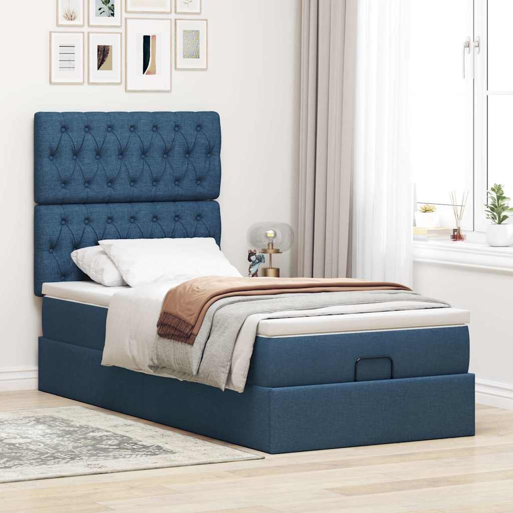 Struttura Letto Pouf con Materasso Blu 90x190 cm in Tessuto 3313208