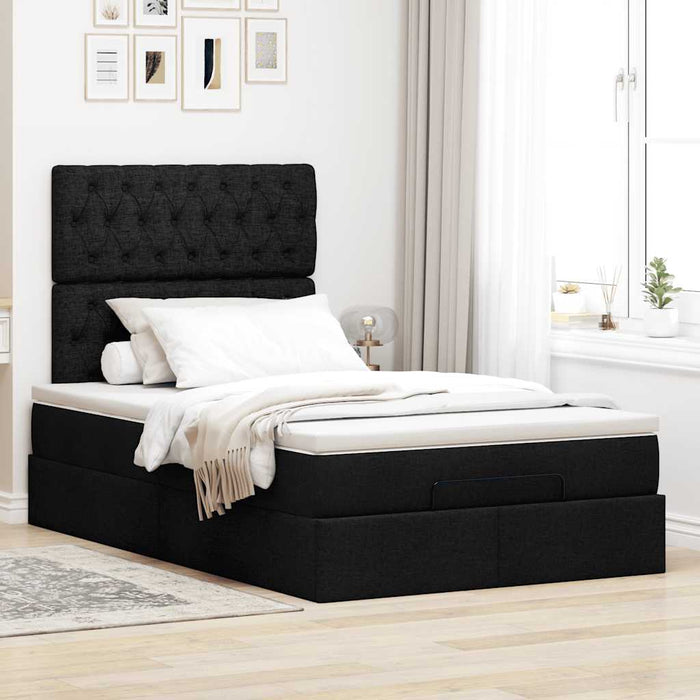 vidaXL Struttura Letto Pouf con Materasso Nero 120x200 cm in Tessuto