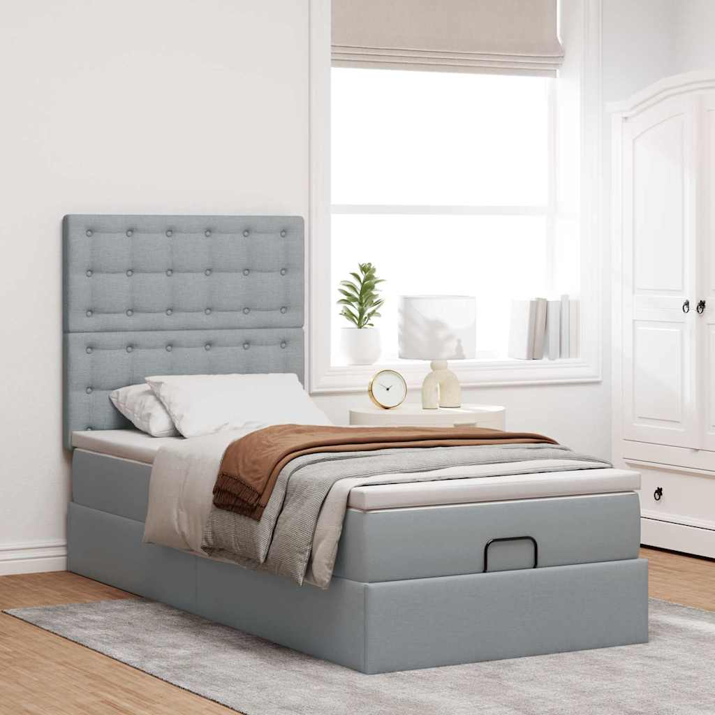 vidaXL Pouf Letto con Materasso Grigio Chiaro 100x200 cm in Tessuto