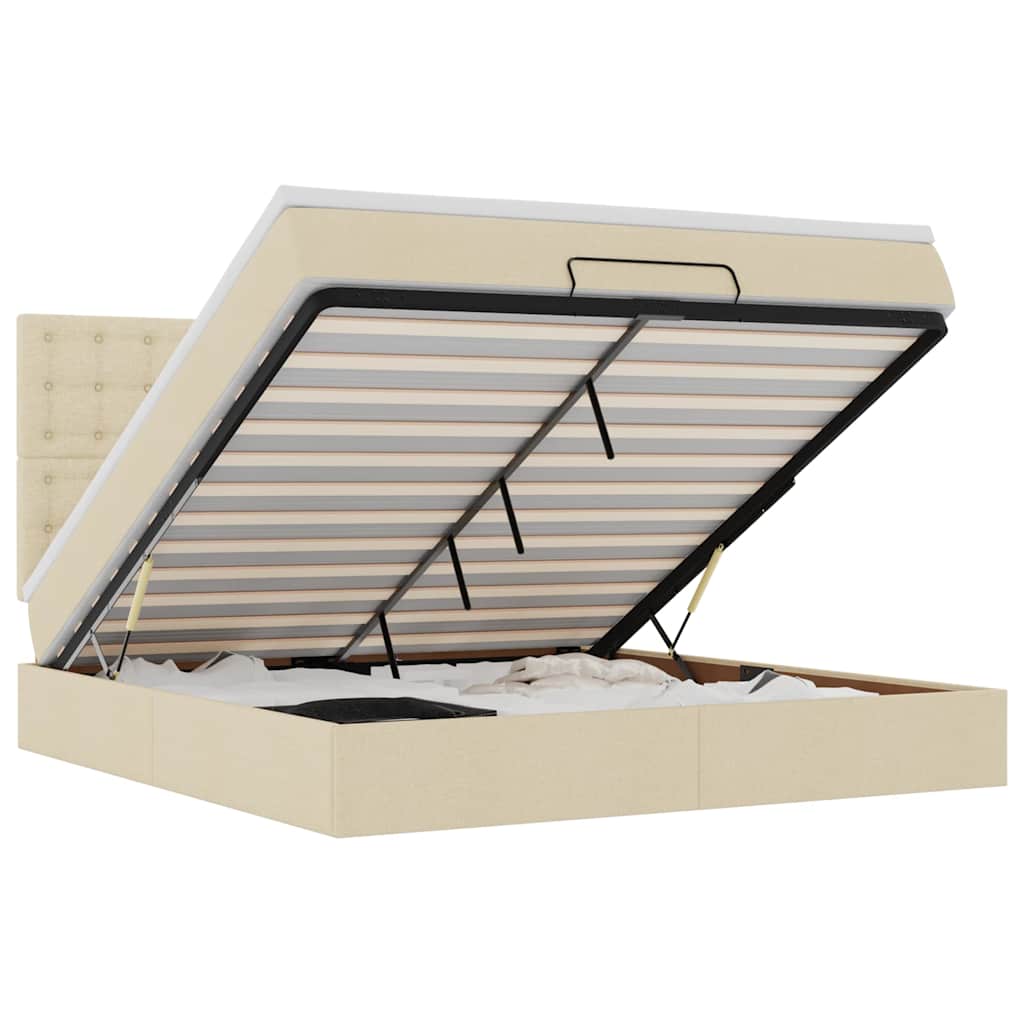 Struttura Letto Pouf con Materasso Crema 180x200 cm in Tessuto 3313346