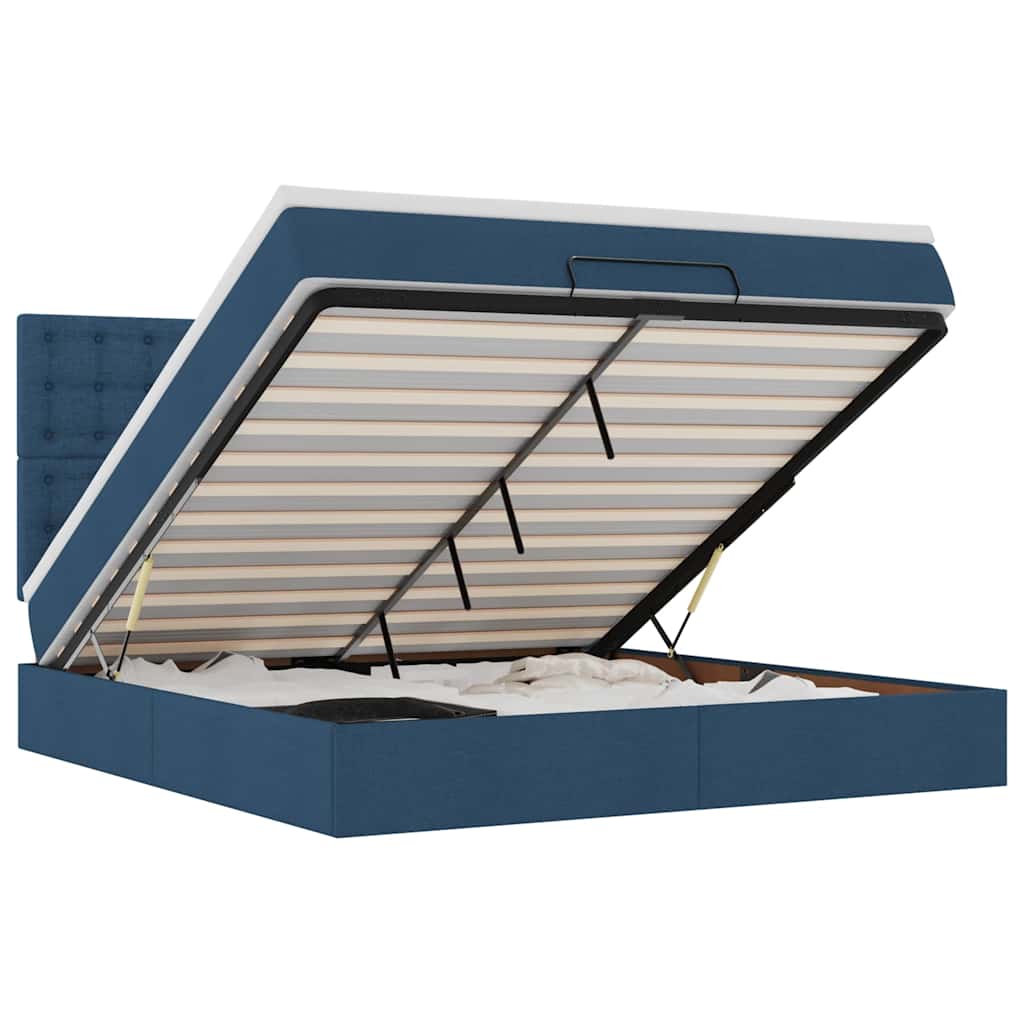 Struttura Letto Pouf con Materasso Blu 180x200cm in Tessuto 3313347