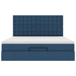 Struttura Letto Pouf con Materasso Blu 180x200cm in Tessuto