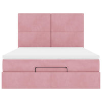 Struttura Letto Pouf con Materassi Rosa 140x190 cm in Velluto
