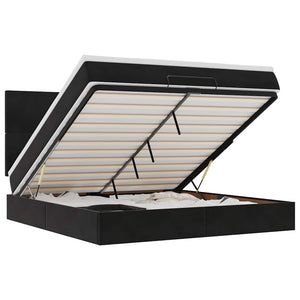 Struttura Letto Pouf con Materassi Nero 180x200 cm in Velluto 3313417