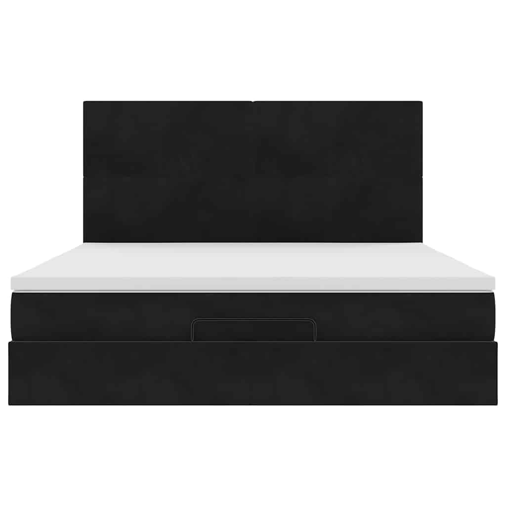 Struttura Letto Pouf con Materassi Nero 180x200 cm in Velluto 3313417