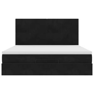 Struttura Letto Pouf con Materassi Nero 180x200 cm in Velluto 3313417