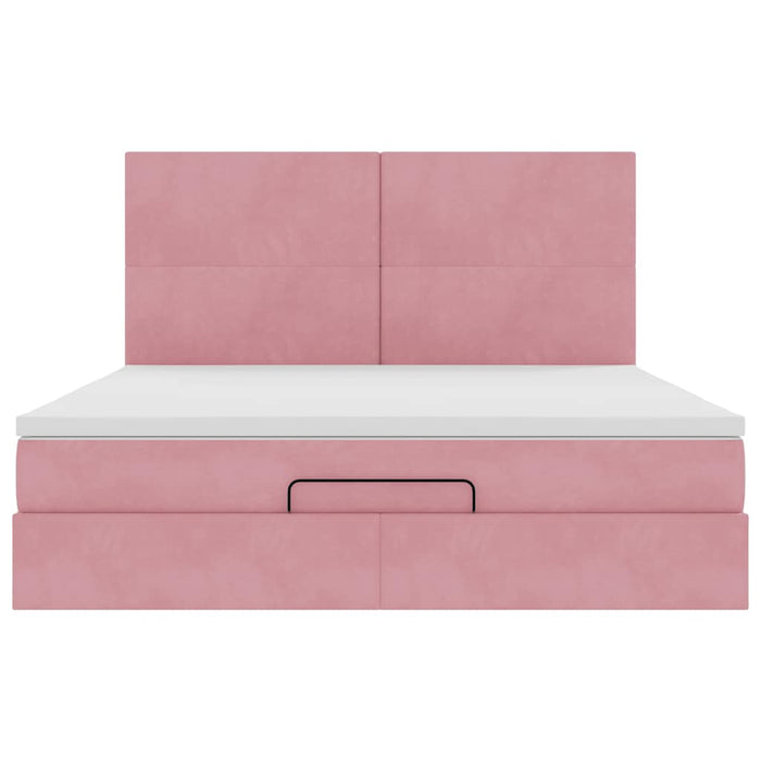 Struttura Letto Pouf con Materassi Rosa 180x200 cm Velluto