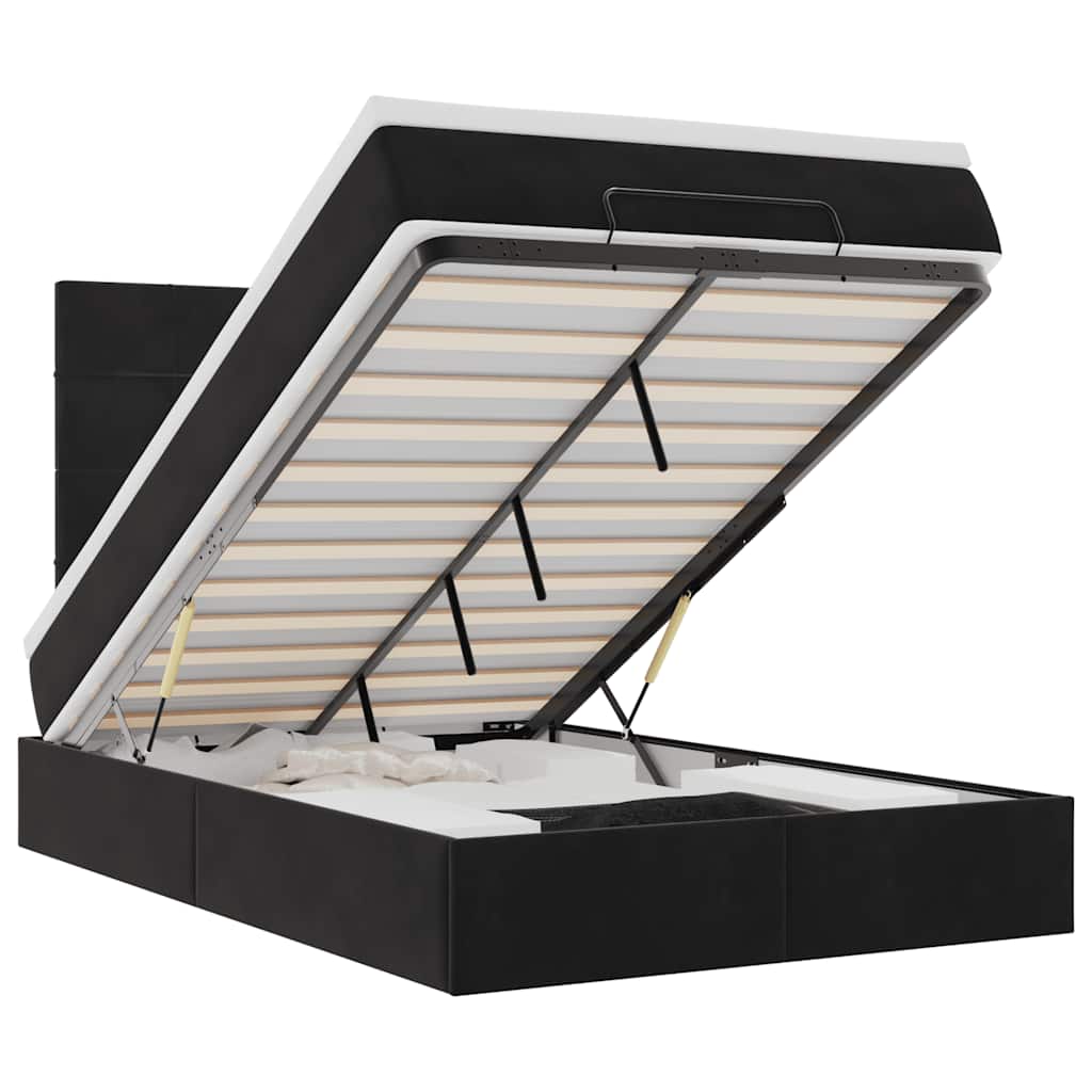 vidaXL Struttura Letto Pouf con Materassi Nero 120x200 cm Velluto