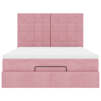 Struttura Letto Pouf con Materassi Rosa 140x200 cm in Velluto 3313480