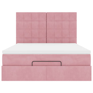 Struttura Letto Pouf con Materassi Rosa 140x200 cm in Velluto 3313480