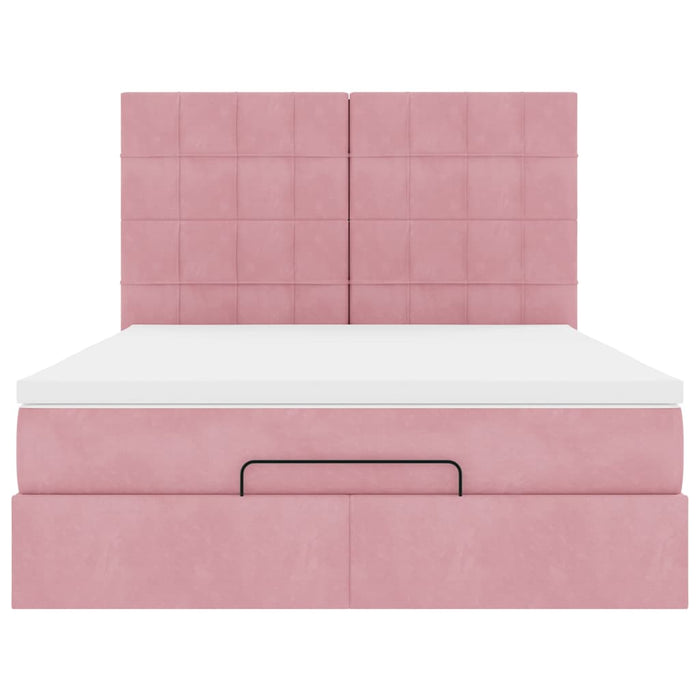Struttura Letto Pouf con Materassi Rosa 140x200 cm in Velluto 3313480