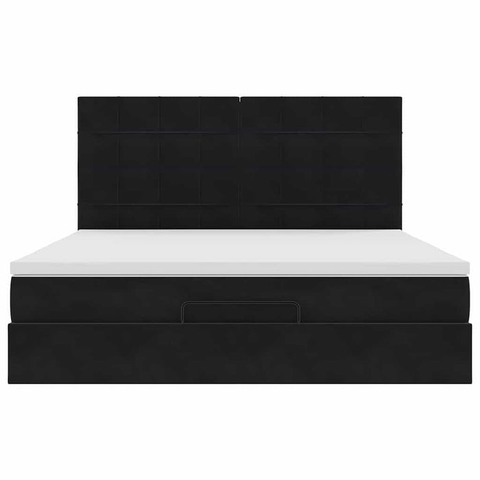 Struttura Letto Pouf con Materassi Nero 160x200 cm in Velluto