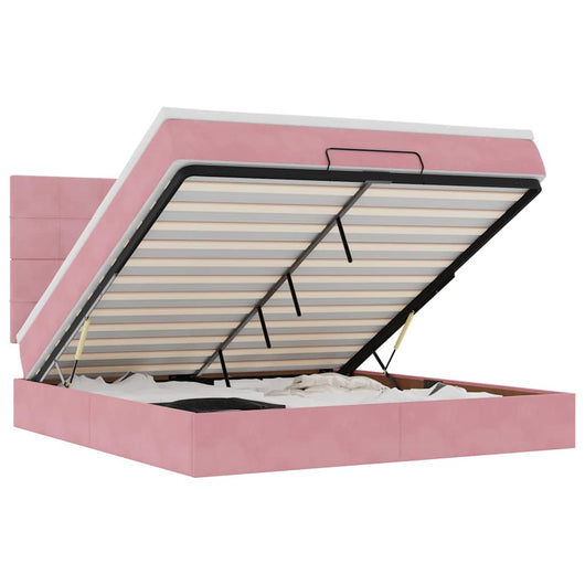vidaXL Struttura Letto Pouf con Materassi Rosa 160x200 cm Velluto
