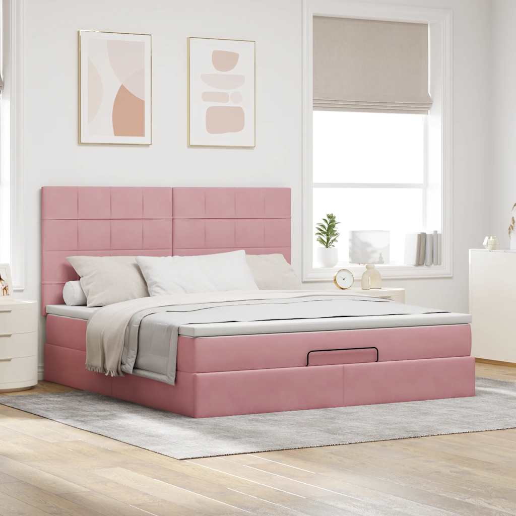vidaXL Struttura Letto Pouf con Materassi Rosa 160x200 cm Velluto