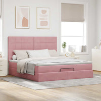 vidaXL Struttura Letto Pouf con Materassi Rosa 160x200 cm Velluto
