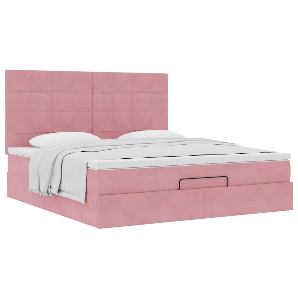 vidaXL Struttura Letto Pouf con Materassi Rosa 160x200 cm Velluto