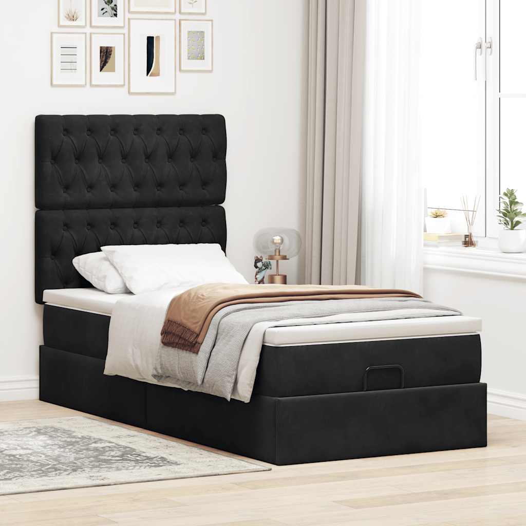 Struttura Letto Pouf con Materassi Nero 80x200 cm in Velluto 3313507
