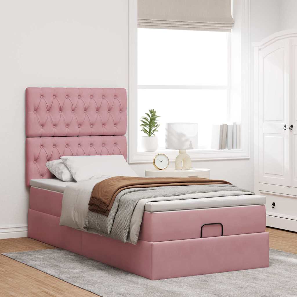 Struttura Letto Pouf con Materassi Rosa 90x200 cm in Velluto 3313522