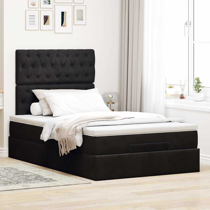 vidaXL Struttura Letto Pouf con Materassi Nero 120x200 cm Velluto