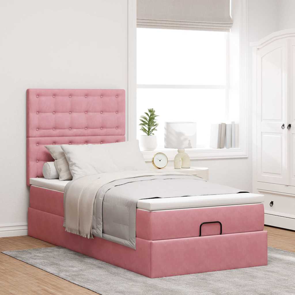 Struttura Letto Pouf con Materassi Rosa 90x190 cm in Velluto 3313588