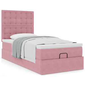 Struttura Letto Pouf con Materassi Rosa 90x190 cm in Velluto 3313588
