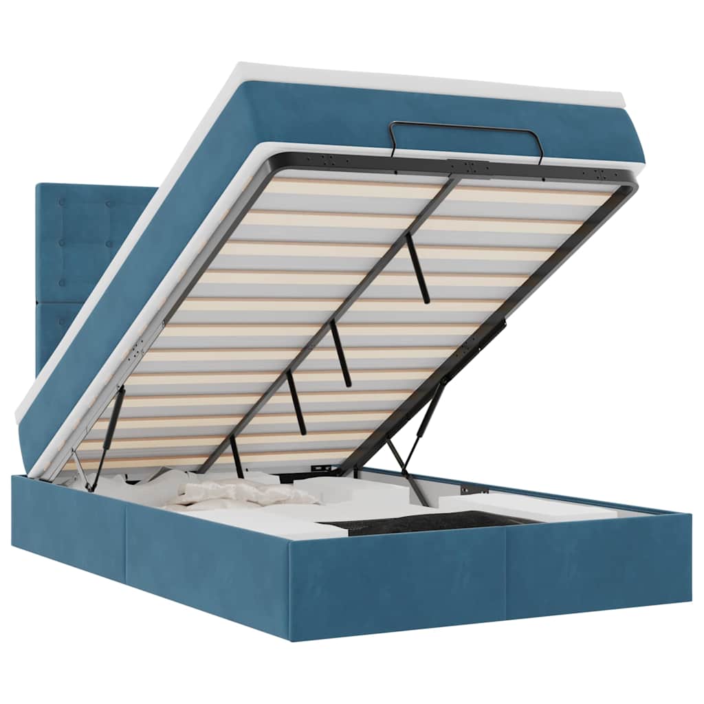 vidaXL Struttura Letto Pouf con Materassi Blu Scuro 120x200 cm Velluto