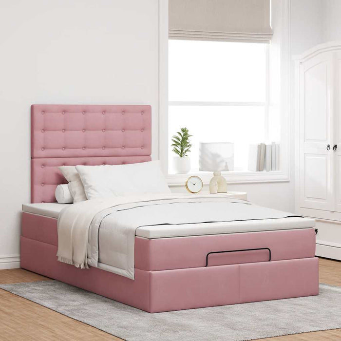 vidaXL Struttura Letto Pouf con Materasso Rosa 120x200 cm Velluto