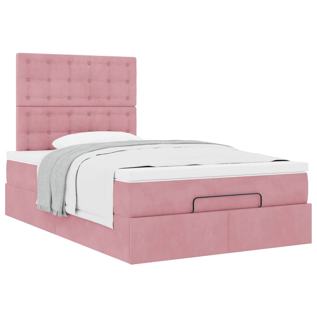 vidaXL Struttura Letto Pouf con Materasso Rosa 120x200 cm Velluto