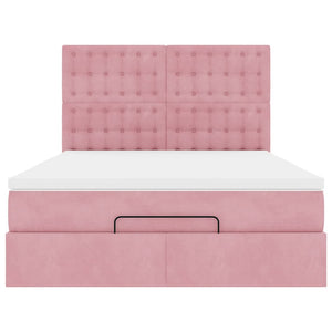 Struttura Letto Pouf con Materassi Rosa 140x200 cm in Velluto 3313624