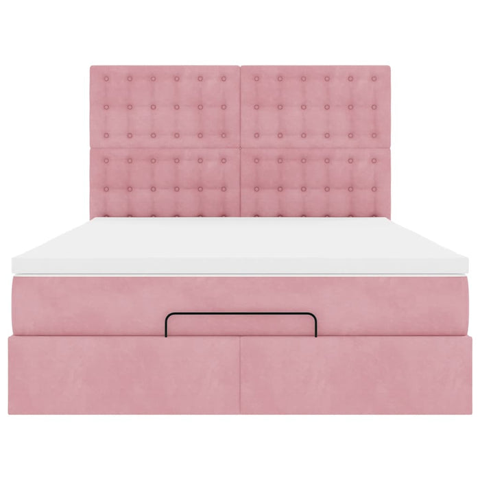 Struttura Letto Pouf con Materassi Rosa 140x200 cm in Velluto 3313624
