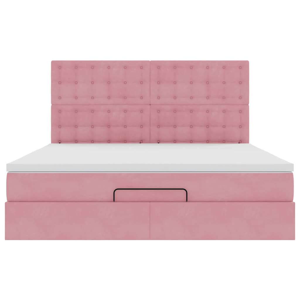 vidaXL Struttura Letto Pouf con Materassi Rosa 160x200 cm Velluto