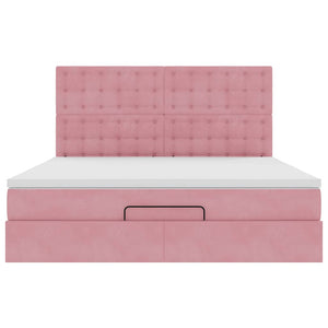 vidaXL Struttura Letto Pouf con Materassi Rosa 160x200 cm Velluto