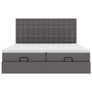 Struttura Letto Pouf con Materassi Grigio 160x200 cm Similpelle 3313652