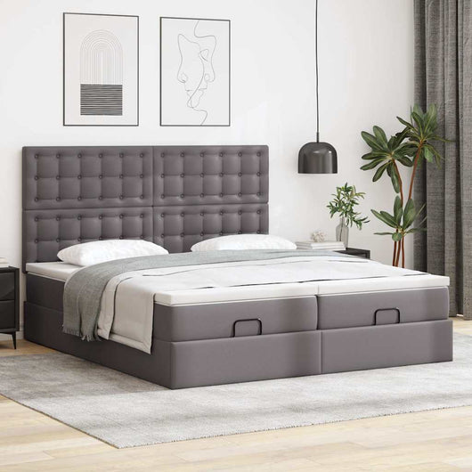 Struttura Letto Pouf con Materassi Grigio 180x200 cm Similpelle 3313657
