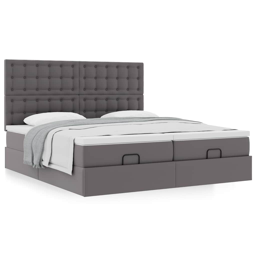 Struttura Letto Pouf con Materassi Grigio 180x200 cm Similpelle 3313657